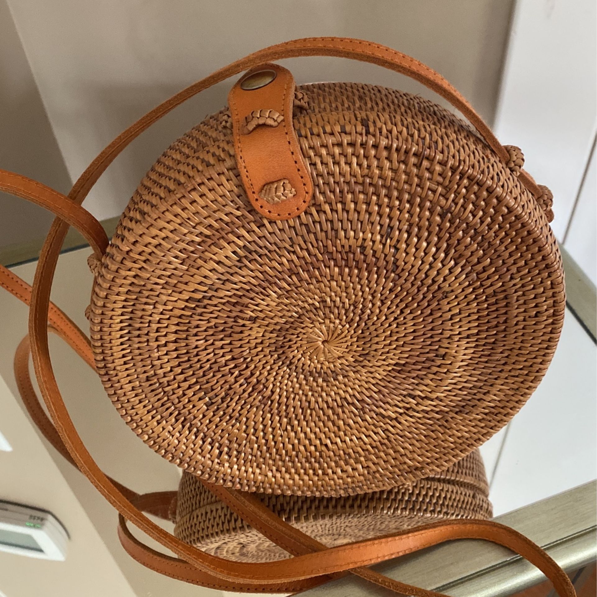 Brown Round Rattan Crossbody Women’s Bag