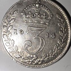 Silver 3 Pence Great Bretain 1914