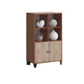 2-Tone Brown Wooden Bookcase Storage Organizer Cabinet with 4 Shelves, 2 Doors