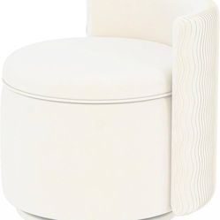  360° Swivel Accent Chair with Storage, Vanity Stool with Back, Velvet Storage Ottoman, Upholstered Round Barrel Vanity Chair for Living Room, Makeup 