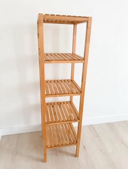 Title: 5-Tier Natural Wood Slatted Shelf - Bathroom / Storage Shelf