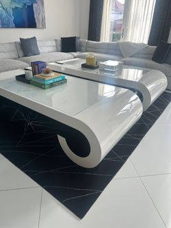 Modern retro scroll white lacquer coffee table -2 available 
