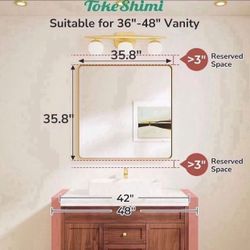 Gold Bathroom Mirror 36x36 Inch Gold Wall Mirror Brass Brushed Metal Frame Mirror Large Rounded Rectangle Mirror For Bathroom 