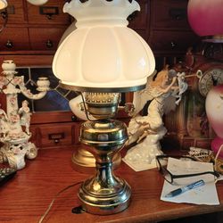 Super NEAT LOOKING VINTAGE BRASS LAMP WITH A WHITE  GLASS  GLOBE 