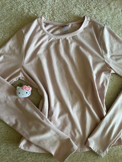 Love Charm Light Pink Long Sleeve Stretch Crew Neck Top Women’s Large