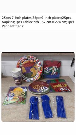 Party Decorations for World Cup 2026, 82 PCS Soccer Theme Party Supplies with Thickened Plates, Napkins Set Tablecloth and Banner for Sports Birthday 