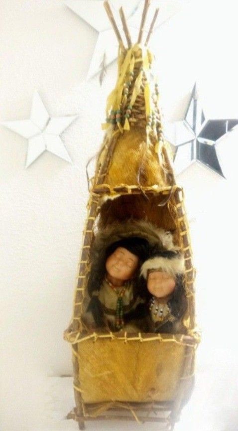 Native American Porcelain Dolls In Tee Pee