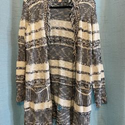 Long Open Shag Sweater Cardigan | Size Large