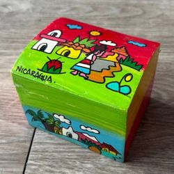 Vintage Hand Painted Wooden Boxes Set of 3 Folk Art Nicaragua Trinket