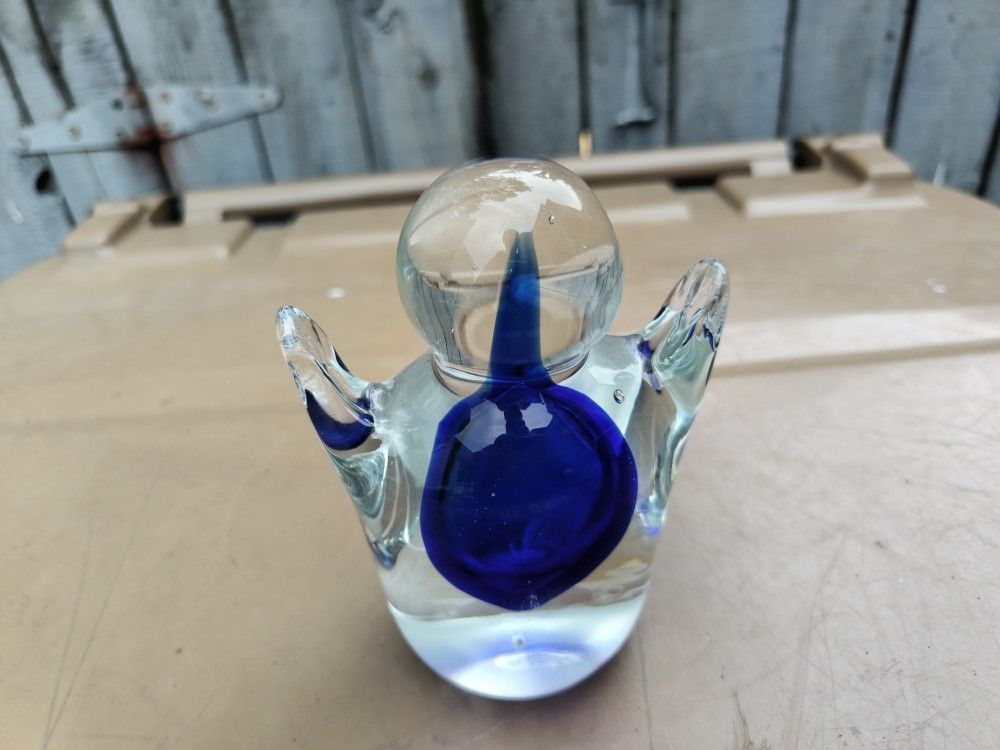 Glass Figure With Blue In Center 4 1/2 Tall