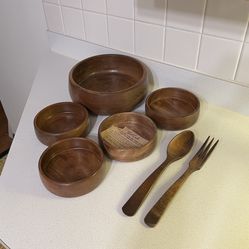 7-piece Vintage Gail Craft Wood Salad Serving Set Quality Woodenware Gailcraft MCM Japan retro
