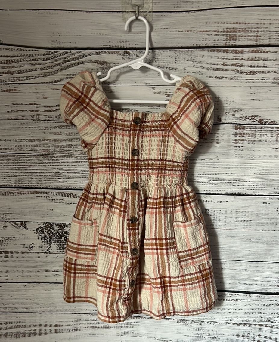 Cat & Jack Brown Tan Smocked Sundress with Puff Sleeves size 3t
