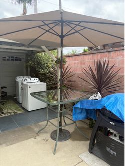 Glass Outdoor Table with Umbrella