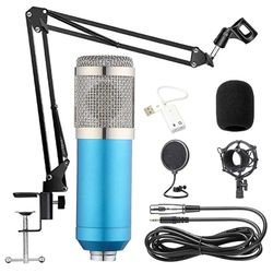 Condenser mic Kit BM-800 Mic Set Gaming mic, Podcast PC Mic to 3.5mm with Adjustable Suspension Scissor Arm, Shock Mount, for Studio RecordingBroadcas