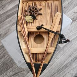 Wooden Nautical Boat w/ anchor, oars and ship wheel, shelf decor