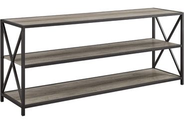 Walker Edison 2 Shelf Industrial Wood Metal Bookcase Tall Bookshelf Storage Home Office, 60 Inch, Grey