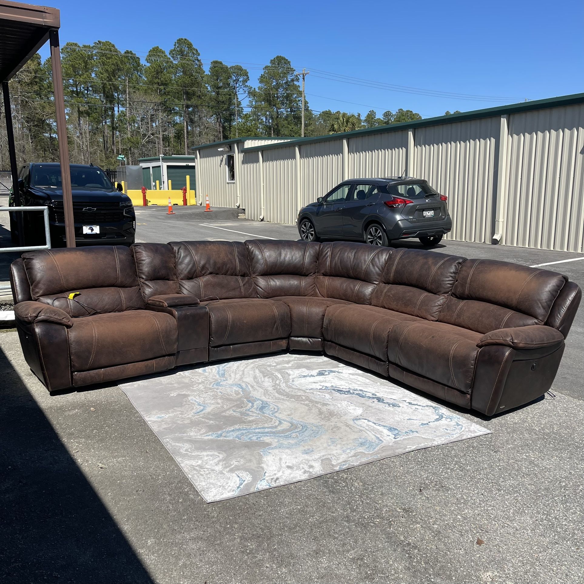 Cindy Crawford 5 Piece Leather Power Reclining Sectional Sofa Sala