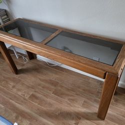 Vintage 80s Wood & Glass Console Table