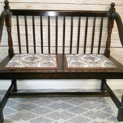 Vintage - Spindle Back Settee Floral Upholstered Bench - Delivered
