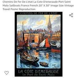Chemins De Fer De L'etat La Cote D'emeraude Port Saint Malo Sailboats France 20x30 Poster