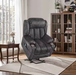 Jupiter Oversized Dark Gray Microfiber Power Lift Assist Power Recliner Chair with Massage and Heat for Elderly