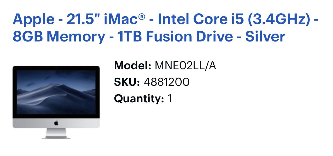 iMac 21.5” Desktop Computer