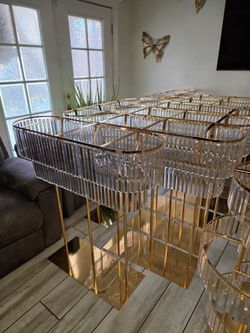 Gold Metal and Crystal Glass Rod Chandelier