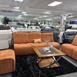 Orange 3pc microfiber living Room Set For Sale PWR Recliners ( Brand New)