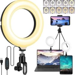 Selfie Ring Light 6.3" with Tripod Stand,Video Conference Lighting LED Mini Desk Circle Lights