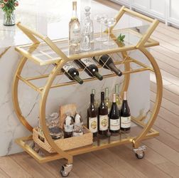 Gold Bar Cart with Glass