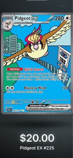 Pidgeot EX Pokémon Card 225/197 Obsidian Flames