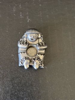 Vintage Pewter Native American Storyteller Taper Candle Holder