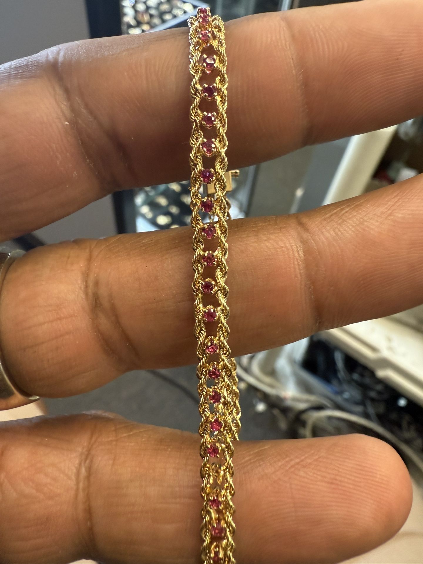 14KT Gold Rope Bracelet W/ Channeled Rubies 40842-2