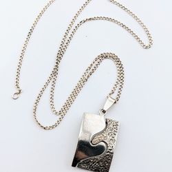 925 Sterling Silver Abstract Rectangle Pendant Necklace ✨