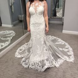 Allure Romance Bridal  R3610 Size 12 Lace Wedding Gown Floral Sheath High Neck
