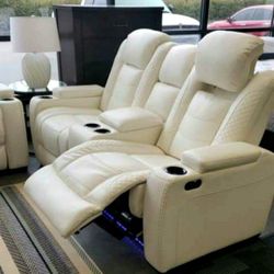 🟡SAME DAY DELIVERY 🟡 Party Time Power White Reclining Loveseat with Console