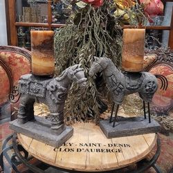 Z Gallerie Warhorse Statue Stone Sculpture Candle Holder Set