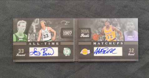 🔥#8/10 Magic Johnson Larry Bird Auto 2011 Panini Elite Black Box All Time Match Ups