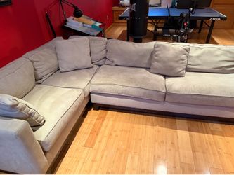 Large L-Shaped Sectional Sofa with Chaise Lounge— Light Beige Microsuede