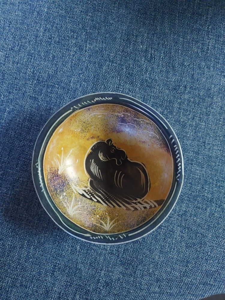 African Soapstone Hippopotamus Trinket Bowl/Dish