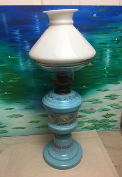 Blue milk glass oil lamp