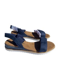 New Women’s Navy Blue Flat Sandals with Elastic Strap, 6.5