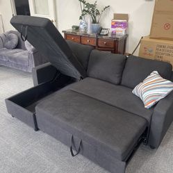 Grey Microfiber Sectional Sleeper Sofa Couch