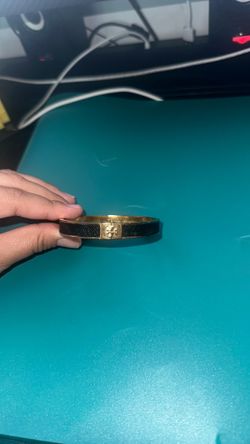 Tory Burch goldstone black slim leather inlay cuff