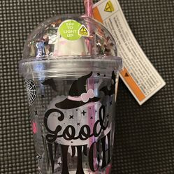 Lights Up S’Allume Halloween Good Witch Light Up Drink Cup With Straw NWT