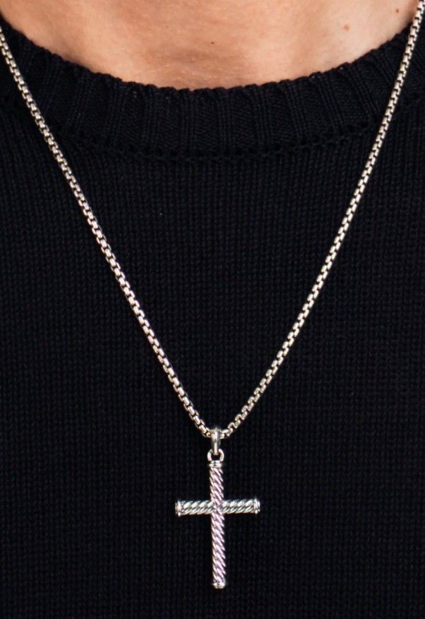 David Yurman Sterling Silver 24" Necklace Cable Cross Pendant 35mm Brand New