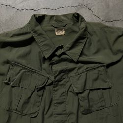 Vintage 50’s 60’s U.S. Military WW2 OG-107 Poplin RipStop L/S Button Up Shirt XL