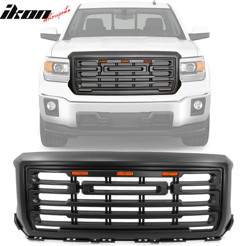 Fits 2014-2015 GMC Sierra 1500 Front Bumper Hood Grille Grill Replacement Matte Black