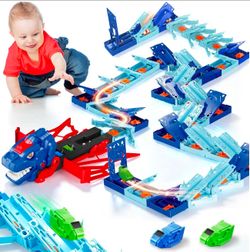 NEW STEM 20PCS Transforming Race Car Track Pull-Back Dinosaur Truck