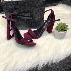 Raspberry glitter open toe heels
